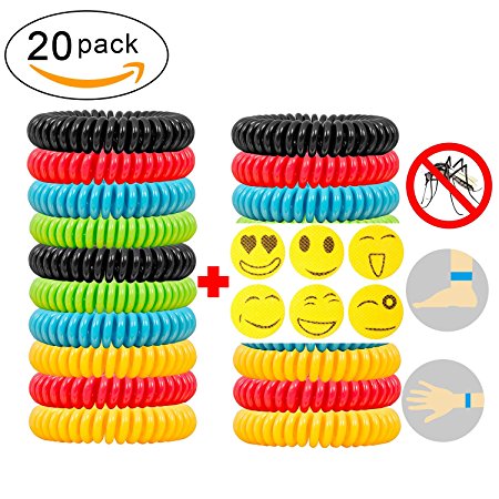Natural Mosquito Repellent Bracelets 20 pack Waterproof Bug Insect Protection up to 300 Hours No Deet Pest Control for Kids Adults - Sunsmiler