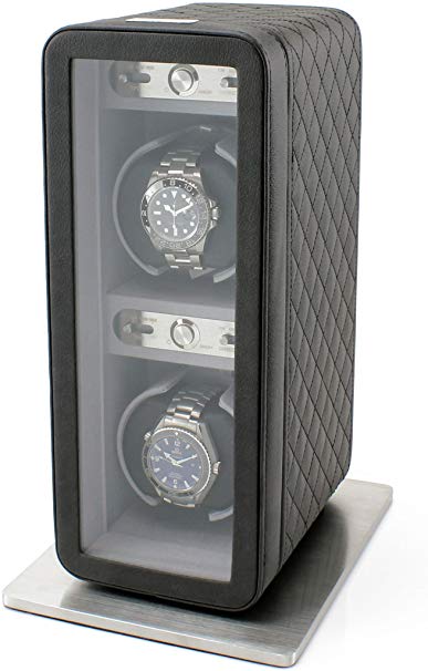 Heiden Monaco Double Watch Winder in Black Leather - Battery Powered or AC Adapter