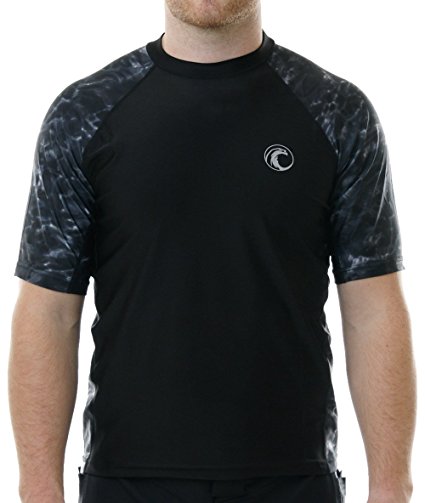 Aqua Design Men Short Sleeve Big Wave Surf Swim Comfort Fit Rash Guard Shirt