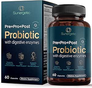 Premium 4-in-1 Probiotic Prebiotic, Postbiotic & Digestive Enzymes for Men & Women – Supports Gut, Digestion & Immunity –Complete Gut Health with Pre, Post, Probiotics & Digestive Enzymes–60 Capsules