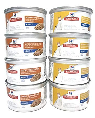 Hill's Science Diet Senior Mature Adult 7  Wet Cat Food Bundle - 2 Flavors Pack of 8 - Plus Denta-Net Treat Pocket - (9 Items Total)