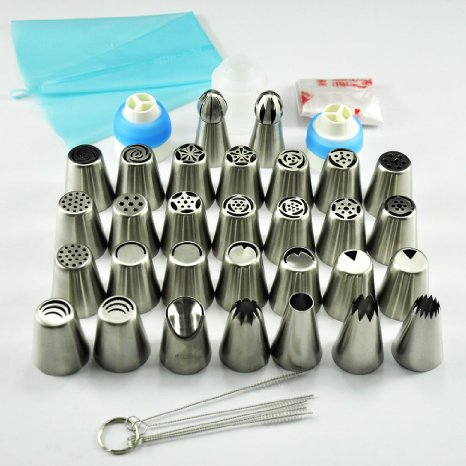 TANGCHU Russian Piping Tips 44PCS/SET Stainless Steel Large Size Icing Syringe Set DIY Coupler Nozzle With Packing Box