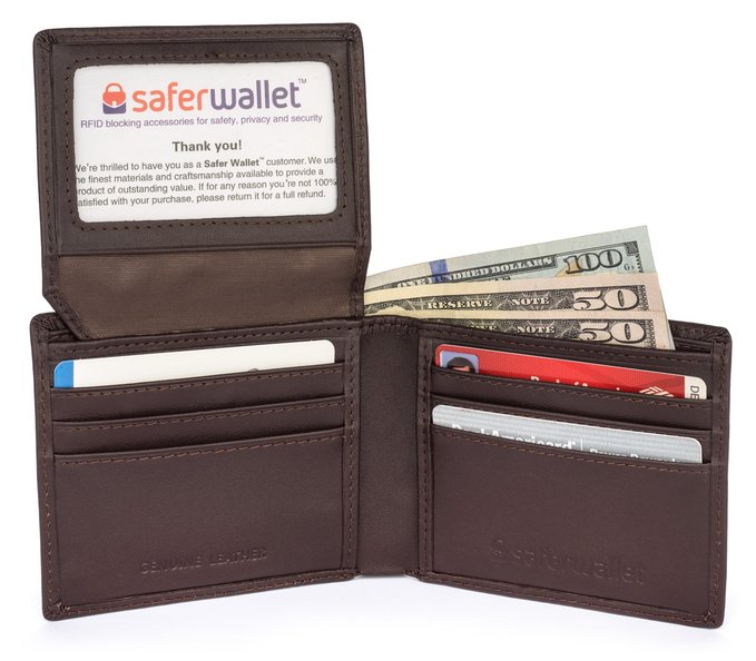 Safer Wallet RFID Blocking Mens Bifold Security Wallet in Premium Leather