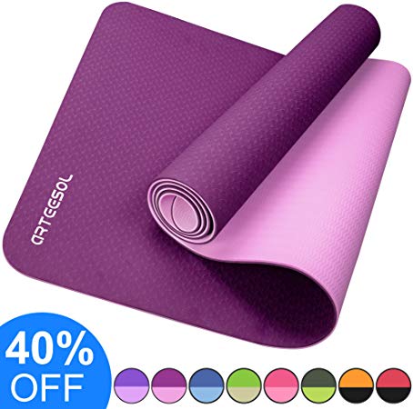 arteesol Yoga Mat, Fitness Exercise Mat Thick & Non Slip Eco-Friendly High Density Exercise Mat with Carring Strap for Yoga, Pilates and Floor Exercises (183 x 61cm x 6mm)