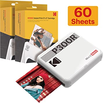 Kodak Mini 3 Square Retro Portable Printer - Social Media Photo Instant Printer – Premium App iOS & Android Compatible – Wireless Connection – 3x3inch Photo - 4PASS Technology - 60 Sheet Bundle White