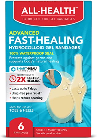 All Health Advanced Fast Healing Hydrocolloid Gel Bandages, Assorted Sizes, 6 ct | 2X Faster Healing for First Aid Blisters or Wound Care