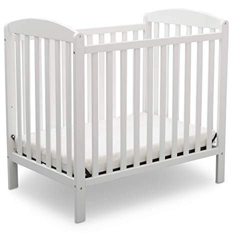 Delta Children Emery Mini Convertible Baby Crib with Mattress, Bianca White