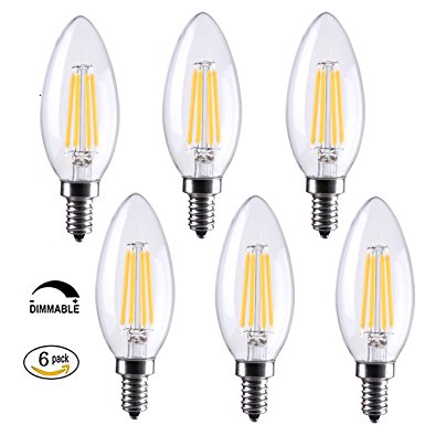 LED Candelabra Light Bulbs E12 Base Light bulb 2700K Sofe white Pack of 6