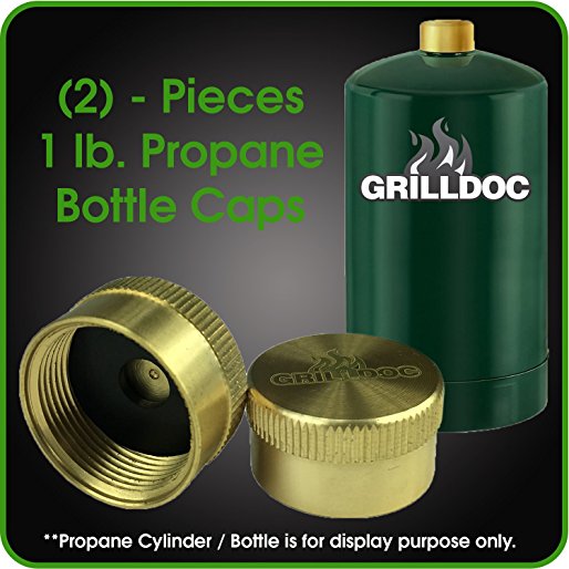 Propane Tank Cap Heavy Duty Brass 1 LB Propane Bottle Caps - (2) Piece Universal Fit From Grill Doc - Helps Prevent Leaks, Protect The Threads And Seals Out Dirt From Your Propane Bottle