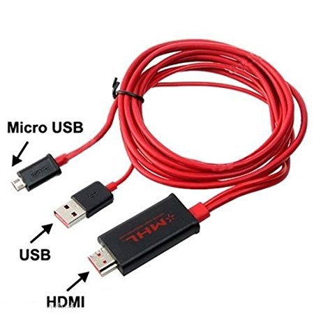 REALMAX® 2m Micro USB to HDMI Cable Adapter MHL for Samsung Galaxy S3/S4/S5, Note 2, Note 3, Note 8.0, Note 10.1 to 1080P HDTV (Red)