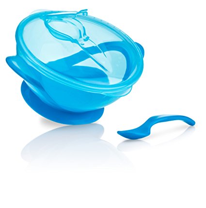 Nuby Easy Go Suction Bowl with Lid and Spoon, Blue