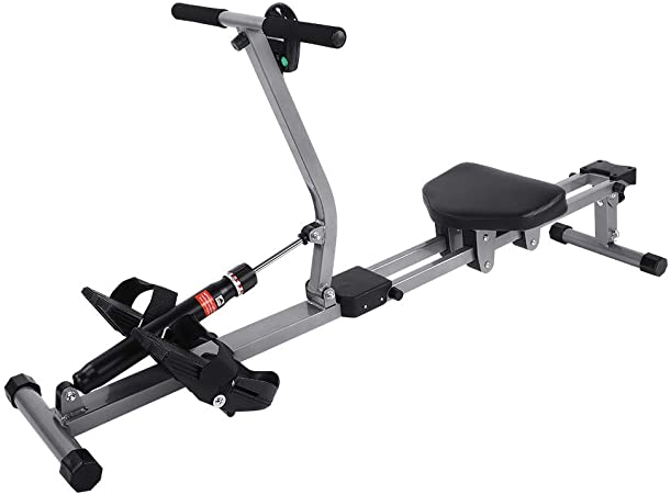 Home Rowing Machine, Super Silent Indoor Rower Machine Fitness Cardio Workout Folding Full Motion Rower Machine with 12-Level Adjustable Resistance, Double Sliding Rail and LCD Monitor for Home Gym