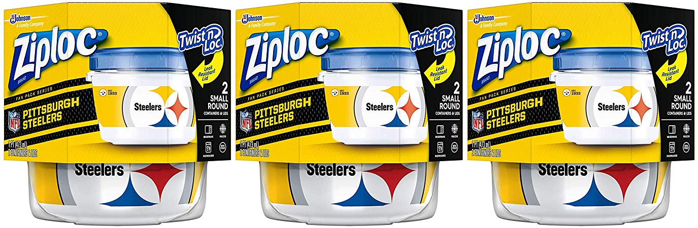 Ziploc Brand NFL Pittsburgh Steelers Twist 'n Loc Containers, Small, 2 ct, 3 pack