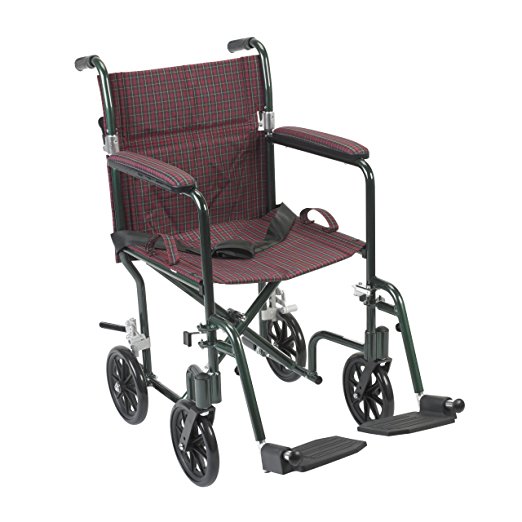 Drive Medical FW17BG Fly-Weight Transport Chair, 17 Inch, Burgundy Green