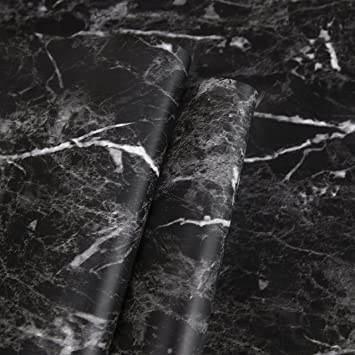 Black Marble Paper Granite Wallpaper 11.8" X 78.7" Peel and Stick Countertop Contact Paper Self Adhesive Waterproof Thickening for Kitchen Bathroom and Furniture