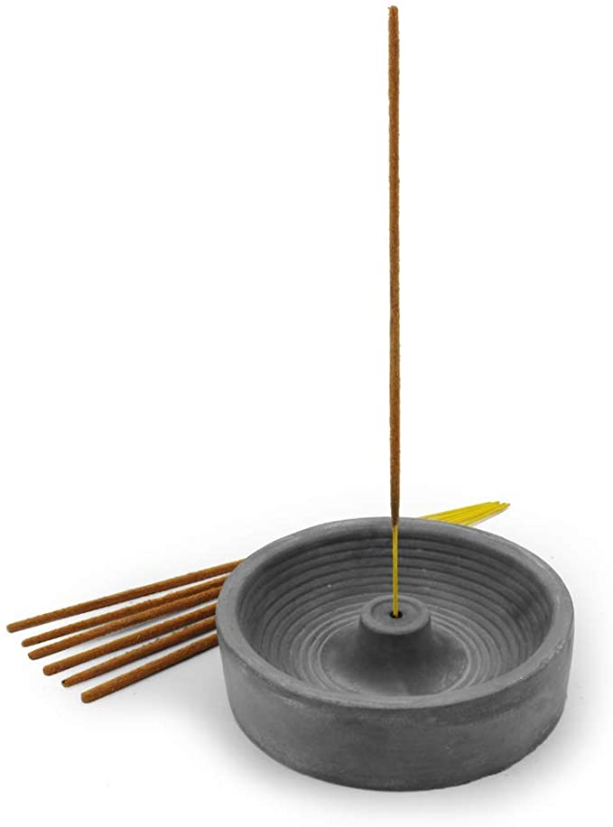 Slice of Goodness Grey Cement Incense Holder Circular - Modern Minimal Design with Upright Burner and Fountain Shape Interior - Incense Sticks Not Included - for 2mm Incense Sticks