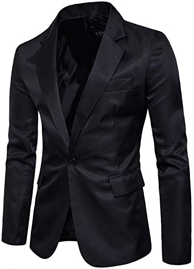 HENGAO Men's Long Sleeves Peak Lapel Collar One Button Slim Fit Sport Coat Blazer