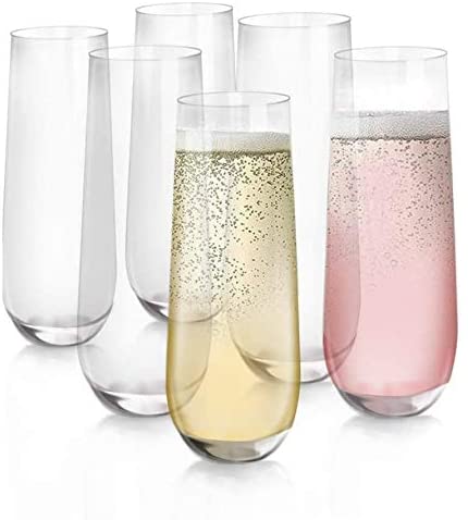 [6-Pack,9.5 Oz]DESIGN•MASTER Stemless Champagne Flute Glasses, Drinking Glasses, All-Purpose Wine Drinking Glassware.