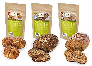 Lizza Low Carb Bread Mix | Organic. Gluten Free. | 3X 250g Baking mixes | Bread, Rolls & Walnut Bread | for Keto, Low Carb and Building Lean Muscle | Makes a Great Choice for Diabetics