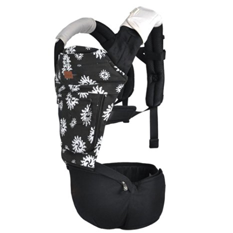 Bebamour Cotton Baby Sling Carrier Ergonomics Hipseat with Lumbar Support,4 in One Back 2 Front Facing Comfort Positions,black
