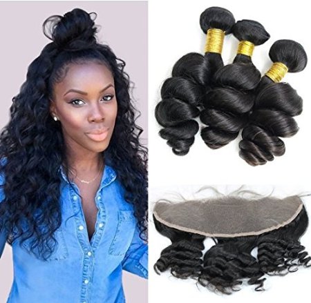 Coco's Hair® Loose Wave Lace Frontal Closure with 3 Bundles Hair Weave Virgin Brazilian Hair 4Pcs/lot Remy Human Hair Natural Color(18"20"22" 16")