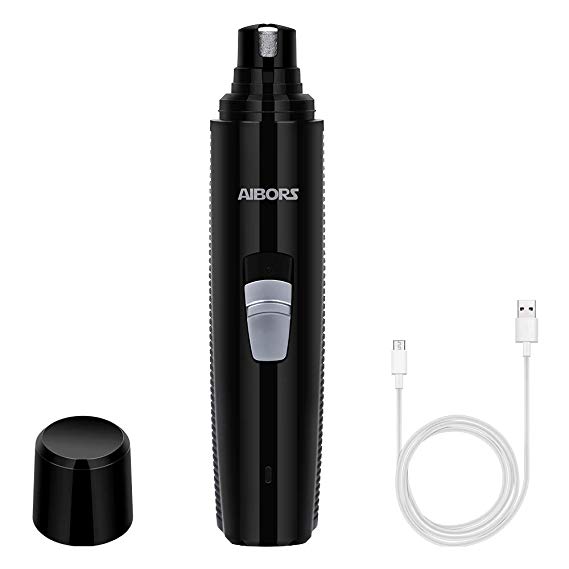 AIBORS Dog Nail Grinder，Powerful Electric Pet Nail Trimmer for Paw Grooming, Rechargeable USB Charging Pet Nail Clippers with 15 Hours Working Time for Small Medium to Large Animals