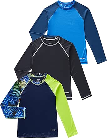 Liberty Pro 3 Pack Boys' UPF 50  Rash Guard Long Sleeve Swim Shirts, Quick Dry UV Protection Swimwear for Kids