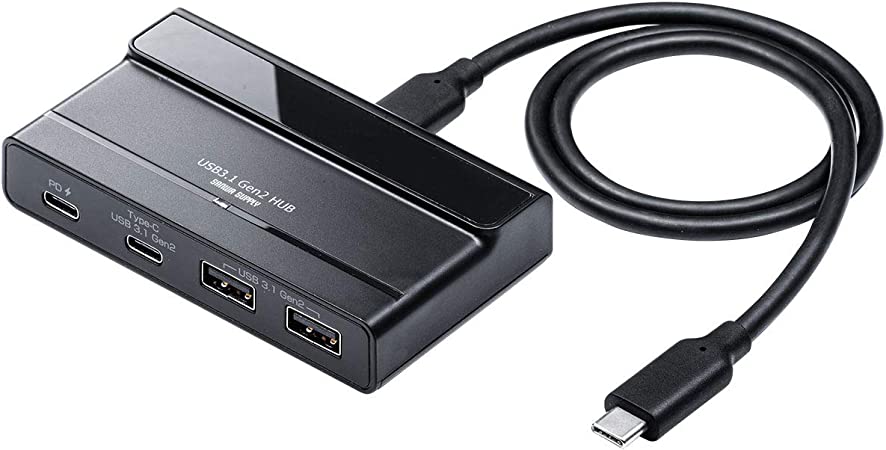 サンワダイレクト USB-Cハブ USB3.1 Gen2 [USB-C×2ポート/USB-A×2ポート] 【PD対応】 バスパワー セルフパワー 両対応 ACアダプタ付き ブラック 400-HUB075BK