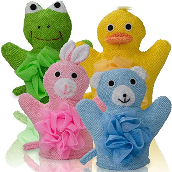 Hand Puppet Bath Wash Mitt Towel with Animal Designs for Children Bath Toy by Made Easy Kit