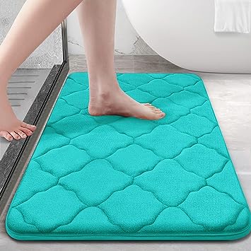 OLANLY Memory Foam Bath Mat Rug, Ultra Soft Non Slip and Absorbent Bathroom Rug, Machine Wash Dry, Comfortable, Thick Bath Rug Carpet for Bathroom Floor, Tub and Shower, 32x20, Teal