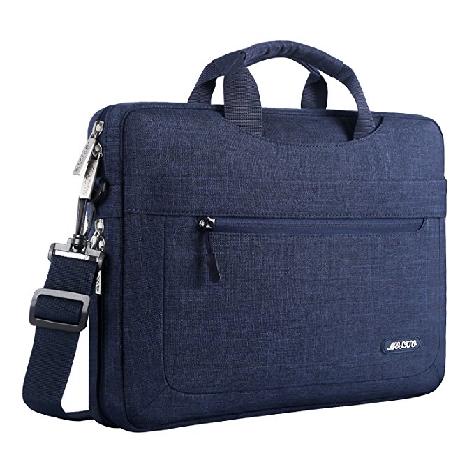 Mosiso Messenger Laptop Shoulder Bag for 15-15.6 Inch 2017/2016 new MacBook Pro, MacBook Pro, Notebook,Compatible with 14 Inch Ultrabook, Polyester Briefcase with Adjustable Depth at Bottom, Navy Blue