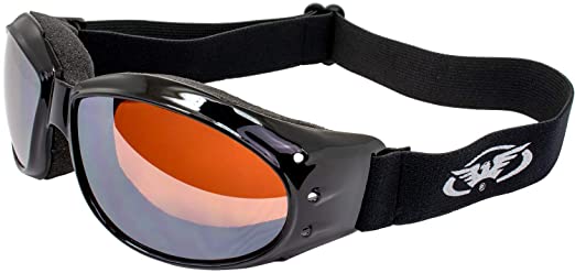 Red Baron Motorcycle/Aviator Goggles Black Padded Frame w/Driving Mirrored Lens