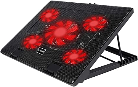 Kootek Laptop Cooling Pad 5 Quiet Fans Up to 17 Inch Gaming Cooler Pad Laptop Notebook Cooler 6 Angle Adjustable Laptop Cooling Fan Stand Portable Red LED Lights 2 USB Ports