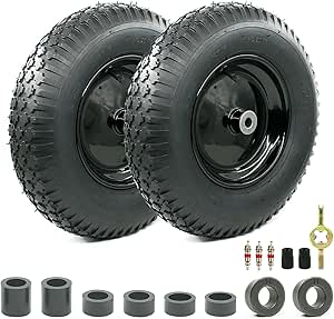 2-Pack of 4.80/4.00-8 Pneumatic Tire and Wheel,2PR (Air Filled)- 5/8"or 3/4" Powdered Metal bushings and 3"or 6"Center Hub,for Wheelbarrow,Garden and Utility Cart,Trolley,Wagon and More (MYTT4008-2)