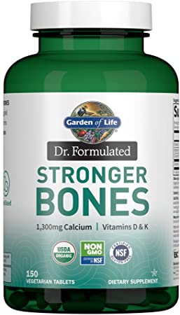 Garden of Life Dr. Formulated Stronger Bones, Organic Calcium Supplement with Vitamin D & Vitamin K for Bone Health, Bone Strength, Osteoporosis Supplements for Women & Men, 150 Vegetarian Tablets