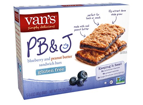 Van's Simply Delicious , Gluten Free Snack Bars, PB&J and Blueberry, 7.05 Ounce