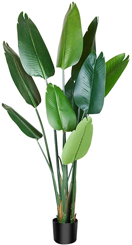 CROSOFMI Artificial Bird of Paradise Plant 5.3Feet Fake Tropical Palm Tree with 10 Large Leaves Faux Plants in Pot for Indoor Outdoor House Home Office Modern Decoration Perfect Housewarming Gift