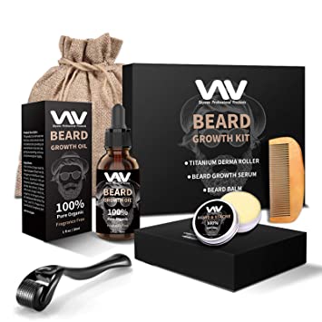 Beard Growth Kit, Beard Growth Oil Serum, Beard Roller for Men - Facial Hair Growth Kit with Beard Balm and Comb, Best Gift for Men