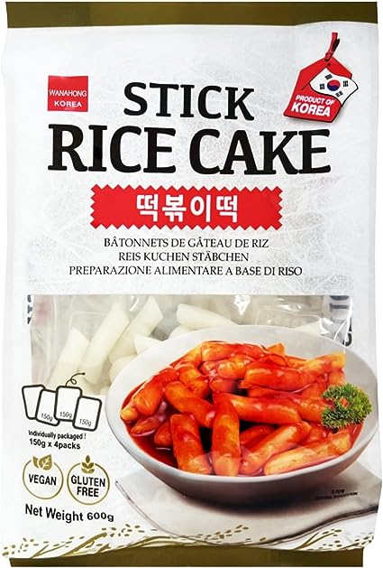 WaNaHong Korean Rice Cake (Stick) Topokki Tteokbokki 600g (150g x4) - Gluten Free & Vegan