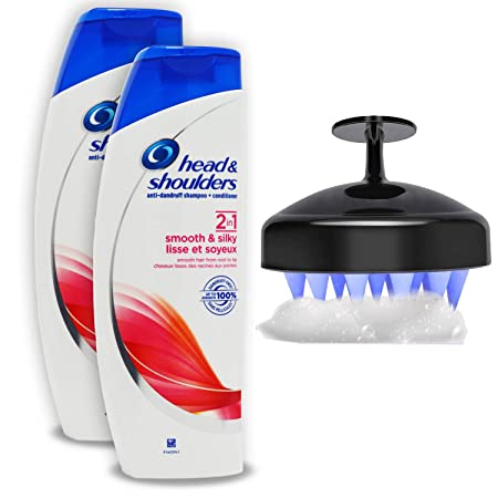 Head And Shoulders Anti Dandruff Shampoo And Conditioner Set: 2 Pack Head N Shoulders 2 In 1 Smooth And Silky dandruff Treatment Shampoo And Conditioner & Shower Shampoo Scalp Scrubber Massage Brush