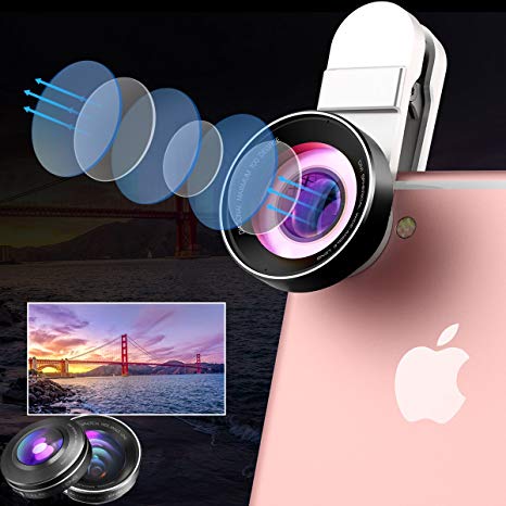 Portable iPhone Camera Lens 3-in-1 Kit Pro - 15X Macro Lens, 0.6X Wide Angle Lens, 180° Fisheye Clip-On Universal CellPhone Camera Lenses for iPhone, Android, Samsung Mobile Phones and Tablets (Black)