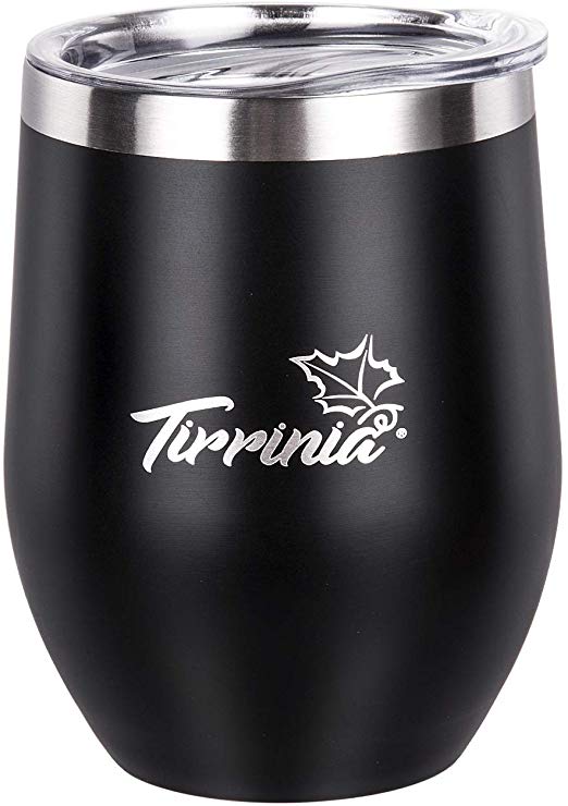 Stemless Insulated Wine Tumbler with Lid, 12oz Single Stainless Steel Double Walled Metal Reusable Wine & Champagne Tumbler for Camping, Travel and Outdoor, Black