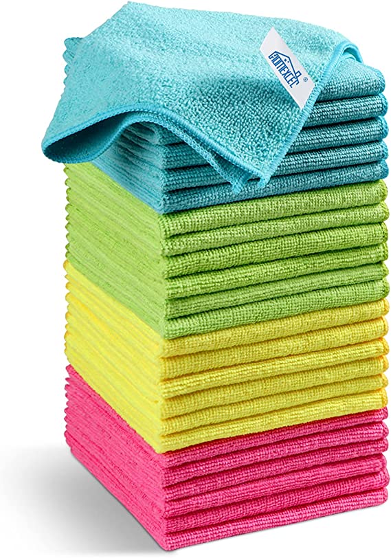 Microfiber Cleaning Cloth,24Pack Cleaning Rag,Cleaning Towels with 4 Color Assorted,12"X12"(Green/Blue/Yellow/Pink)