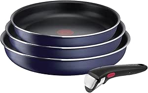 Tefal Ingenio Lot de 3 poêles 22/24/26 cm   poignée amovible, Pas d’induction, Revêtement antiadhésif, Indicateur de chaleur, Base Diffusion, Empilable, Fabriqué en France, Easy Cook N Clean L1579002