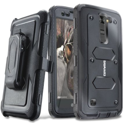 COVRWARE® LG K7 / LG Tribute 5 - [Aegis Series] Heavy Duty Dual Layer Hybrid Full-Body Armor Holster Belt-Clip Case [ kickstand ] with Front Cover Built-in [ Screen Protector ] - Black (CW-K7-AG01)