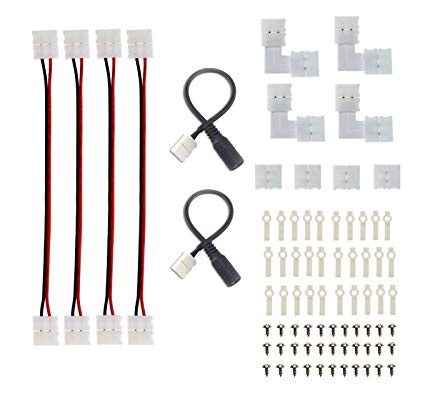 lenoup 8mm 2 Pin 3528/2835 LED Strip Light Connector and Mounting Bracket Kit, Screws Included for 2-Pin 8mm Single Color LED Strip Lights