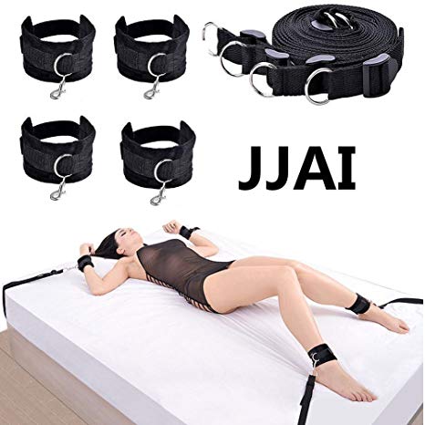 JJAI Bed Restraint System Kit Medical Grade Strap with Soft Furry Comfortable Wrist and Ankle Cuffs