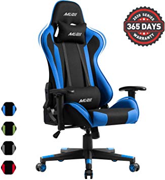 Muzii PC Gaming Chair for Pro,4-Color Choice Breathable SOFTKNIT Fabric Racing Style Ergonomic Adjustable Computer Chair for Office or Game with Headrest and Lumbar Pillow for Adults and Teens (Blue)