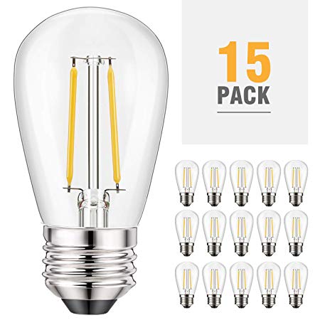 Kohree S14 2200K Led Bulb 2W Edison Light Bulbs for Outdoor String Light Replacement, Dimmable, E26, Bulb Glass to Replace 11w/15w/20w Incandescent Bulb, Weatherproof, 15Pack