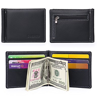 Zg Slim Minimalist Front Pocket Wallets, Credit Card Case Holder with Zip Pocket and Money Clip, Bifold Wallets, Real Leather Wallets